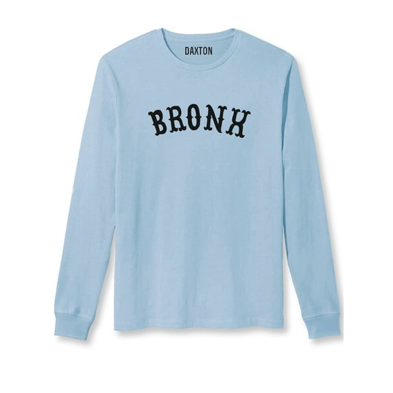 Daxton Retro Bronx Arch Font Long Sleeves T Shirt Soft Medium Weight Cotton, Sky Tee Black Font, L