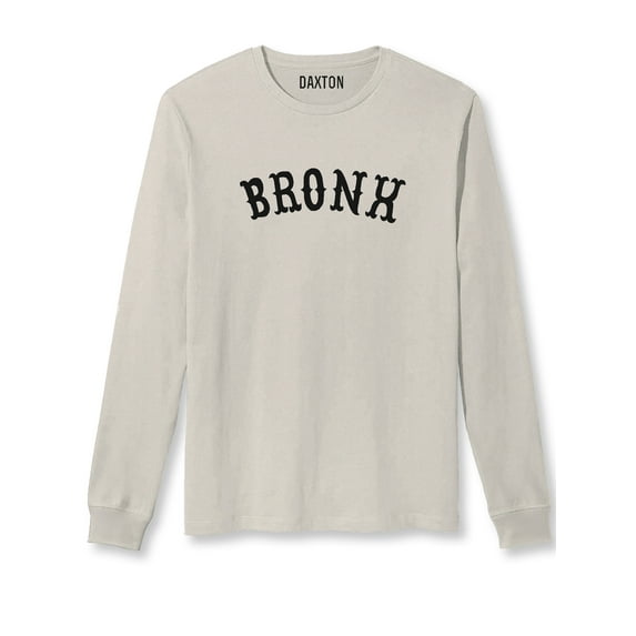 Daxton Retro Bronx Arch Font Long Sleeves T Shirt Soft Medium Weight Cotton, Vintage Tee Black Font, L