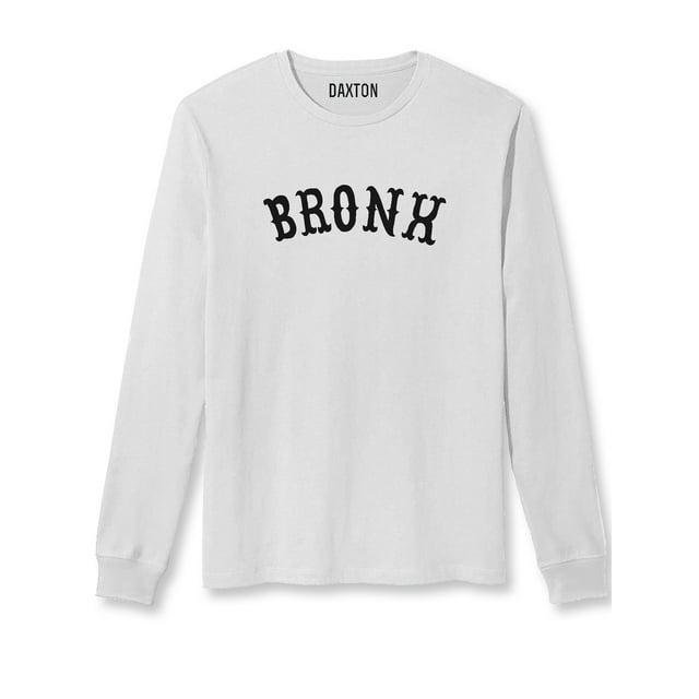 Daxton Retro Bronx Arch Font Long Sleeves T Shirt Soft Medium Weight Cotton, White Tee Black Font, 2XL
