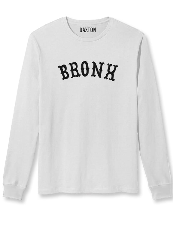 Retro Bronx Arch Font Long Sleeves T Shirt Soft Medium Weight Cotton, White Tee Black Font, S