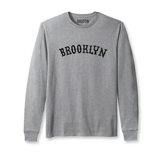 Daxton Retro Brooklyn Arch Font Long Sleeves T Shirt Soft Medium Weight Cotton, Hgray Tee Black Font, 3XL