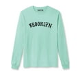 thumbnail image 1 of Daxton Retro Brooklyn Arch Font Long Sleeves T Shirt Soft Medium Weight Cotton, Mint Tee Black Font, L, 1 of 2