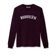 thumbnail image 1 of Daxton Retro Brooklyn Arch Font Long Sleeves T Shirt Soft Medium Weight Cotton, Plum Tee White Font, XS, 1 of 2