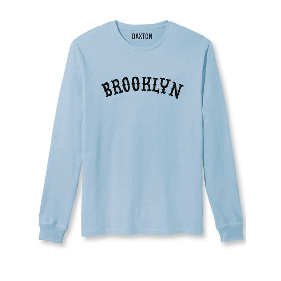 Daxton Retro Brooklyn Arch Font Long Sleeves T Shirt Soft Medium Weight Cotton, Sky Tee Black Font, L