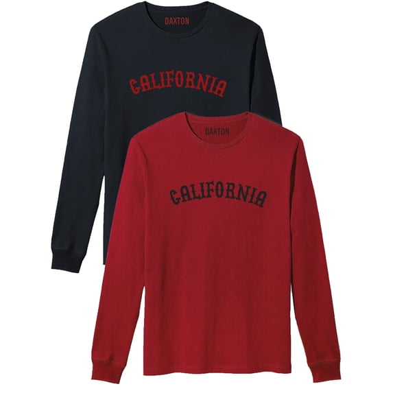 Daxton Retro California Arch Font Long Sleeves TShirt Soft Medium Weight, 2Pk Black Red Red Black, M