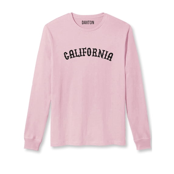 Daxton Retro California Arch Font Long Sleeves TShirt Soft Medium Weight, Pink Tee Black Font, XS