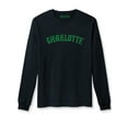 thumbnail image 1 of Daxton Retro Charlotte Arch Font Long Sleeves TShirt Soft Medium Weight, Black Tee Green Font, M, 1 of 2