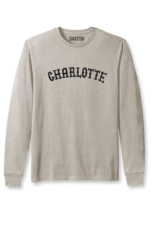 Retro Charlotte Arch Font Long Sleeves TShirt Soft Medium Weight, Oat Tee Black Font, XS