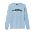 thumbnail image 1 of Daxton Retro Charlotte Arch Font Long Sleeves TShirt Soft Medium Weight, Sky Tee Black Font, XS, 1 of 2