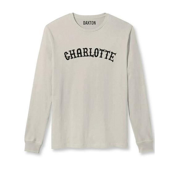Daxton Retro Charlotte Arch Font Long Sleeves TShirt Soft Medium Weight, Vintage Tee Black Font, 3XL