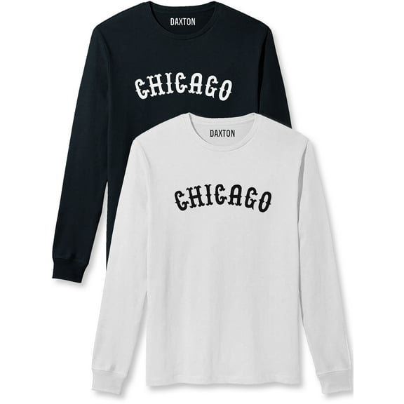 Daxton Retro Chicago Arch Font Long Sleeves T Shirt Soft Medium Weight Cotton, 2Pk Black White White Black, 1XL
