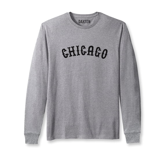 Daxton Retro Chicago Arch Font Long Sleeves T Shirt Soft Medium Weight Cotton, Hgray Tee Black Font, 2XL
