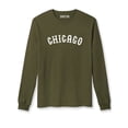thumbnail image 1 of Daxton Retro Chicago Arch Font Long Sleeves T Shirt Soft Medium Weight Cotton, Olive Tee White Font, 1XL, 1 of 2