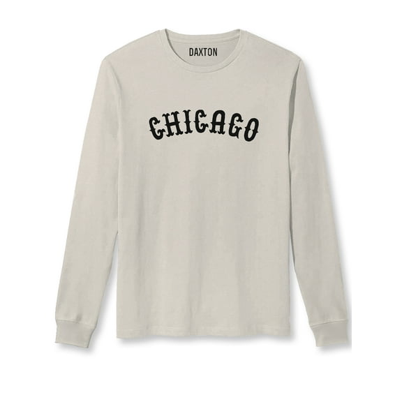 Daxton Retro Chicago Arch Font Long Sleeves T Shirt Soft Medium Weight Cotton, Vintage Tee Black Font, 3XL