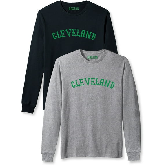 Daxton Retro Cleveland Arch Font Long Sleeves TShirt Soft Medium Weight Cotton, 2Pk Black Green Hgray Green, 3XL