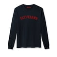 thumbnail image 1 of Daxton Retro Cleveland Arch Font Long Sleeves TShirt Soft Medium Weight Cotton, Black Tee Red Font, L, 1 of 2