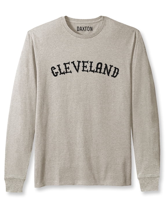 Retro Cleveland Arch Font Long Sleeves TShirt Soft Medium Weight Cotton, Oat Tee Black Font, M