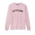 thumbnail image 1 of Daxton Retro Cleveland Arch Font Long Sleeves TShirt Soft Medium Weight Cotton, Pink Tee Black Font, L, 1 of 2