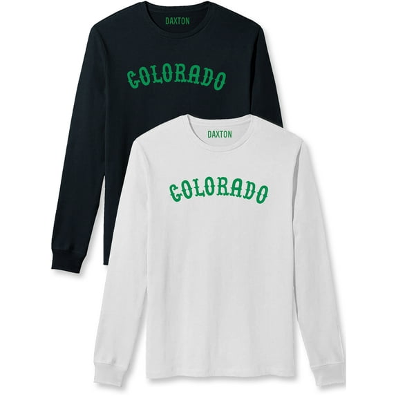 Daxton Retro Colorado Arch Font Long Sleeves T Shirt Soft Medium Weight Cotton, 2Pk Black Green White Green, 2XL