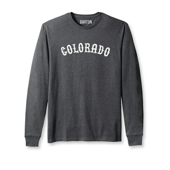 Daxton Retro Colorado Arch Font Long Sleeves T Shirt Soft Medium Weight Cotton, Heather Charcoal Tee White Font, 3XL