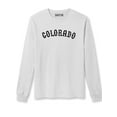thumbnail image 1 of Daxton Retro Colorado Arch Font Long Sleeves T Shirt Soft Medium Weight Cotton, White Tee Black Font, M, 1 of 2