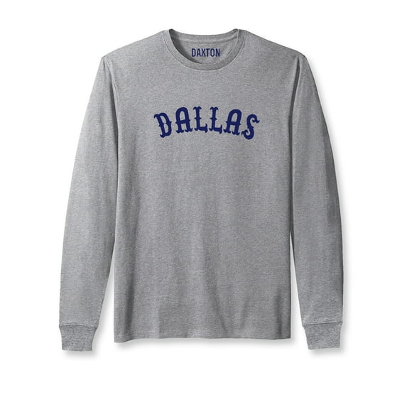 Daxton Retro Dallas Arch Font Long Sleeves T Shirt Soft Medium Weight Cotton, Hgray Tee Navy Font, 2XL