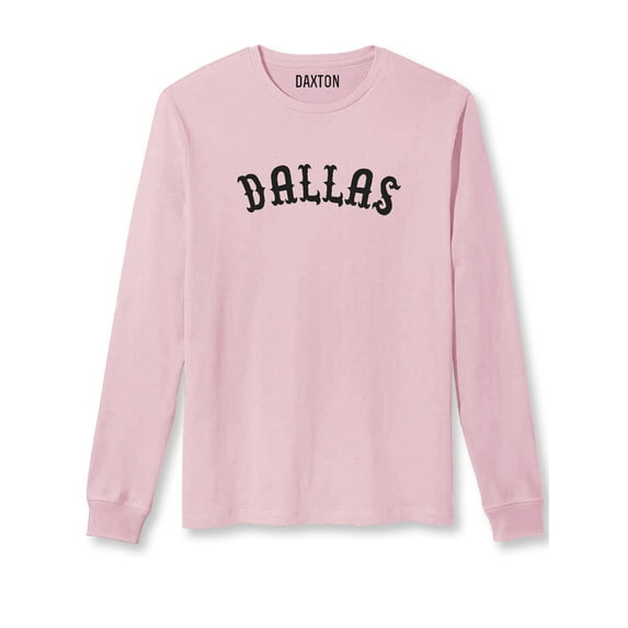 Daxton Retro Dallas Arch Font Long Sleeves T Shirt Soft Medium Weight Cotton, Pink Tee Black Font, 3XL