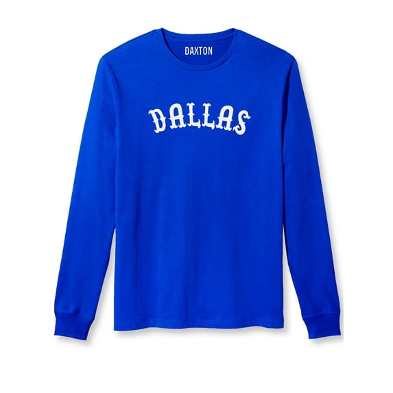 Daxton Retro Dallas Arch Font Long Sleeves T Shirt Soft Medium Weight Cotton, Royal Tee White Font, S