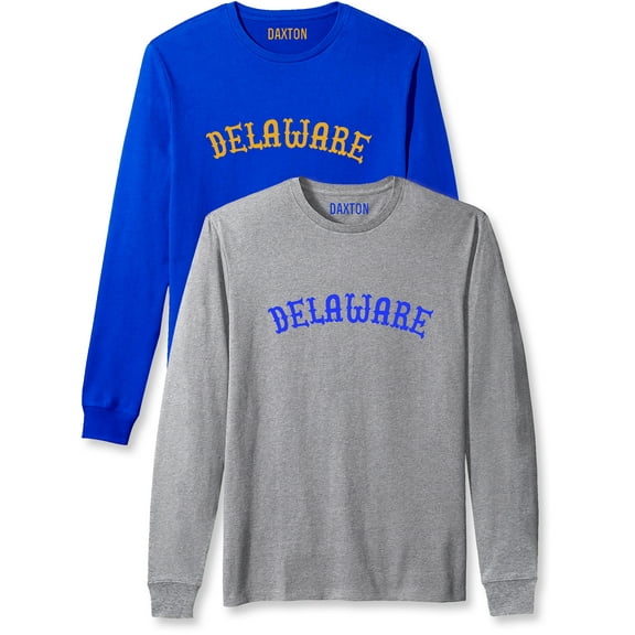 Daxton Retro Delaware Arch Font Long Sleeves T Shirt Soft Medium Weight Cotton, 2Pk Royal Gold Hgray Royal, L