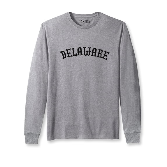 Daxton Retro Delaware Arch Font Long Sleeves T Shirt Soft Medium Weight Cotton, Hgray Tee Black Font, 3XL