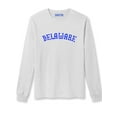 thumbnail image 1 of Daxton Retro Delaware Arch Font Long Sleeves T Shirt Soft Medium Weight Cotton, White Tee Royal Font, L, 1 of 2