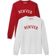 thumbnail image 1 of Daxton Retro Denver Arch Font Long Sleeves T Shirt Soft Medium Weight Cotton, 2Pk Red White White Red, S, 1 of 5