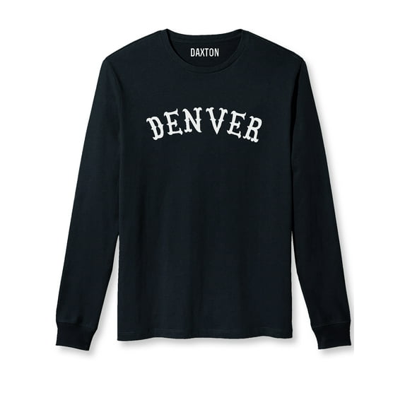 Daxton Retro Denver Arch Font Long Sleeves T Shirt Soft Medium Weight Cotton, Black Tee White Font, 2XL