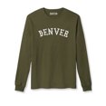 thumbnail image 1 of Daxton Retro Denver Arch Font Long Sleeves T Shirt Soft Medium Weight Cotton, Olive Tee White Font, M, 1 of 2