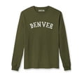 thumbnail image 1 of Daxton Retro Denver Arch Font Long Sleeves T Shirt Soft Medium Weight Cotton, Olive Tee White Font, S, 1 of 2