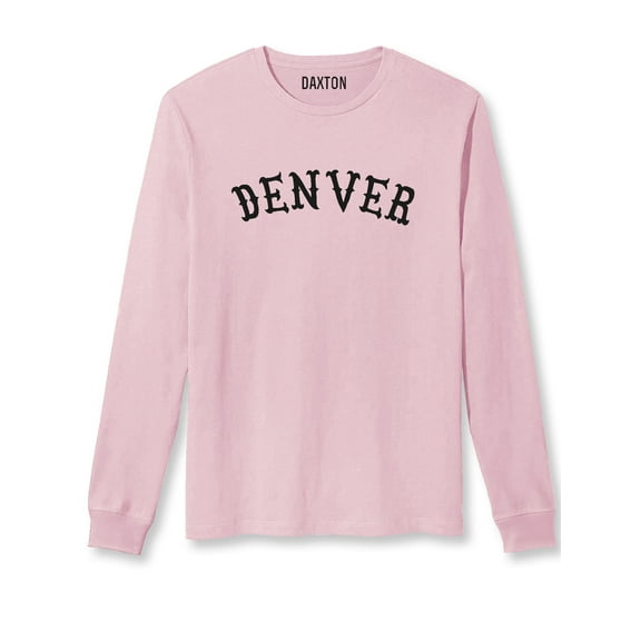 Daxton Retro Denver Arch Font Long Sleeves T Shirt Soft Medium Weight Cotton, Pink Tee Black Font, M