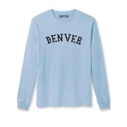 Daxton Retro Denver Arch Font Long Sleeves T Shirt Soft Medium Weight Cotton, Sky Tee Black Font, S