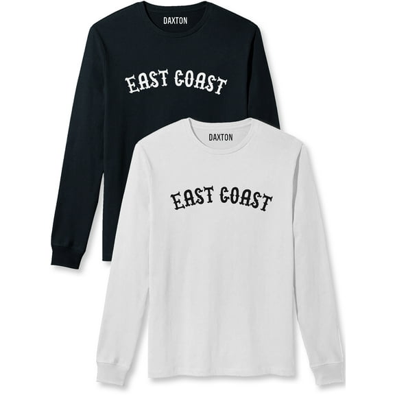 Daxton Retro East Coast Arch Font Long Sleeves TShirt Soft Med Weight Cotton, 2Pk Black White White Black, M