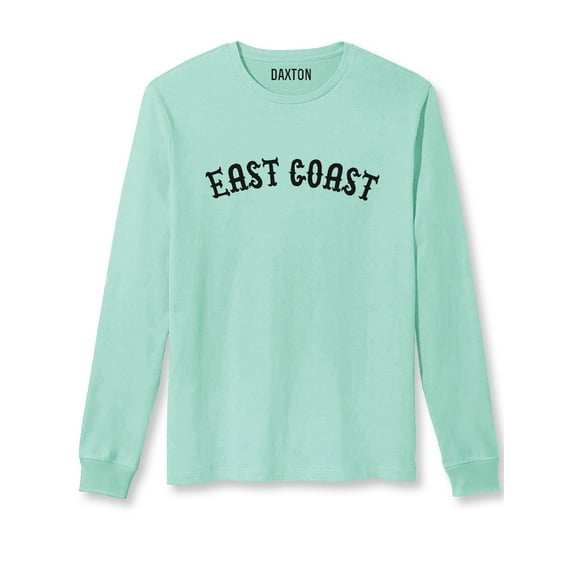 Daxton Retro East Coast Arch Font Long Sleeves TShirt Soft Med Weight Cotton, Mint Tee Black Font, 2XL