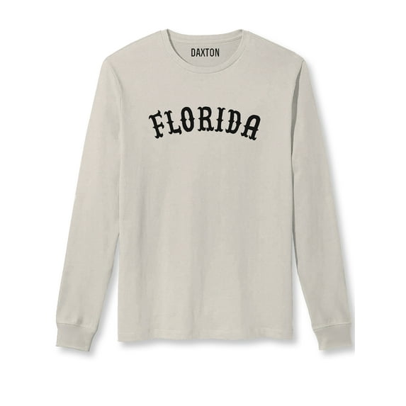 Daxton Retro Florida Arch Font Long Sleeves T Shirt Soft Medium Weight Cotton, Vintage Tee Black Font, L