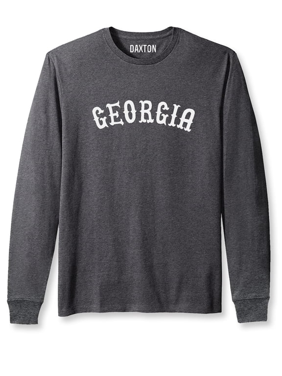 Retro Georgia Arch Font Long Sleeves T Shirt Soft Medium Weight Cotton, Heather Charcoal Tee White Font, 1XL