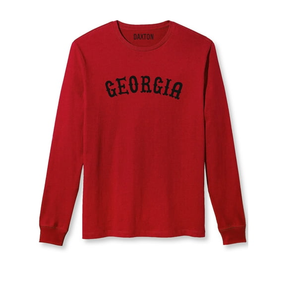 Daxton Retro Georgia Arch Font Long Sleeves T Shirt Soft Medium Weight Cotton, Red Tee Black Font, 2XL