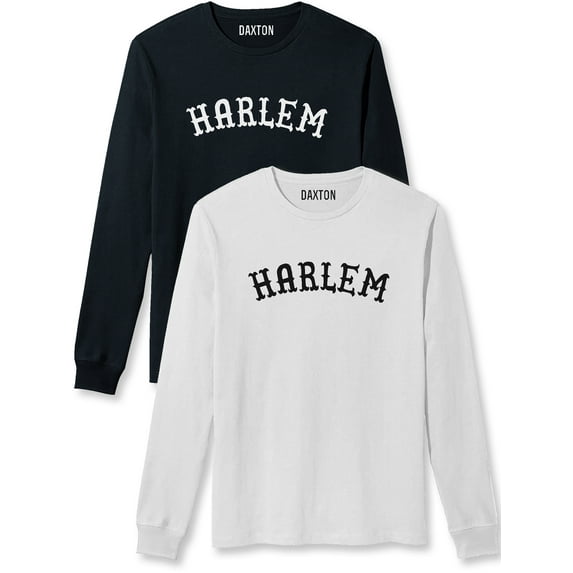 Daxton Retro Harlem Arch Font Long Sleeves T Shirt Soft Medium Weight Cotton, 2Pk Black White White Black, XS