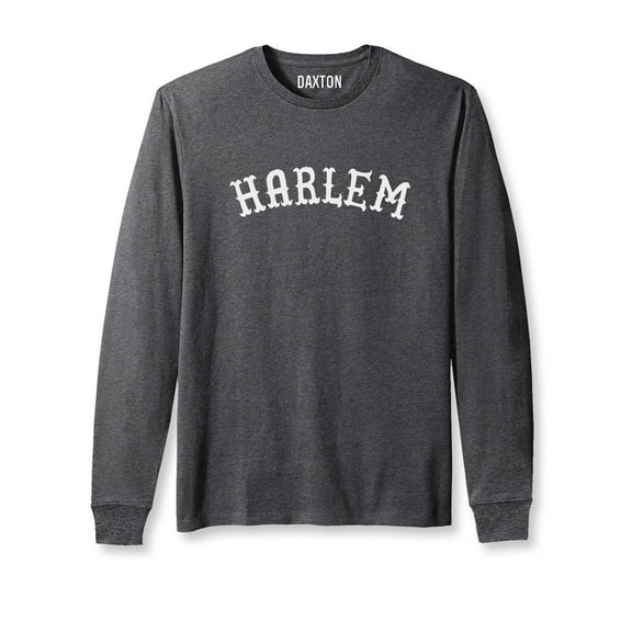 Daxton Retro Harlem Arch Font Long Sleeves T Shirt Soft Medium Weight Cotton, Heather Charcoal Tee White Font, 1XL