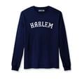 thumbnail image 1 of Daxton Retro Harlem Arch Font Long Sleeves T Shirt Soft Medium Weight Cotton, Navy Tee White Font, S, 1 of 2