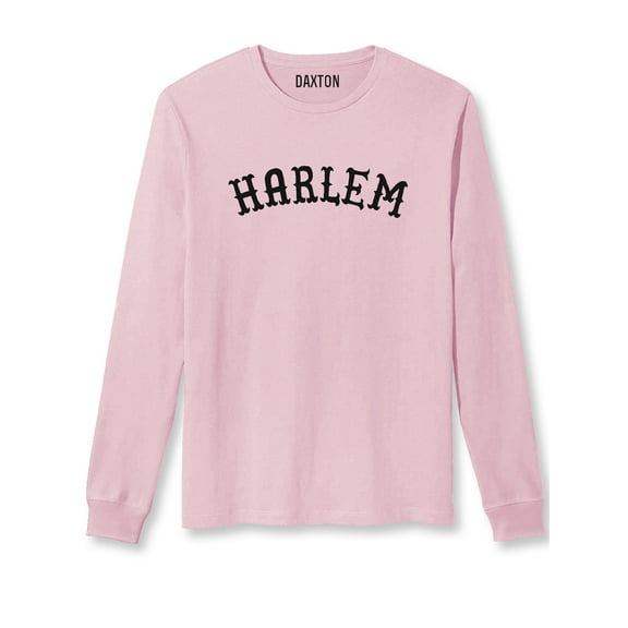 Daxton Retro Harlem Arch Font Long Sleeves T Shirt Soft Medium Weight Cotton, Pink Tee Black Font, L