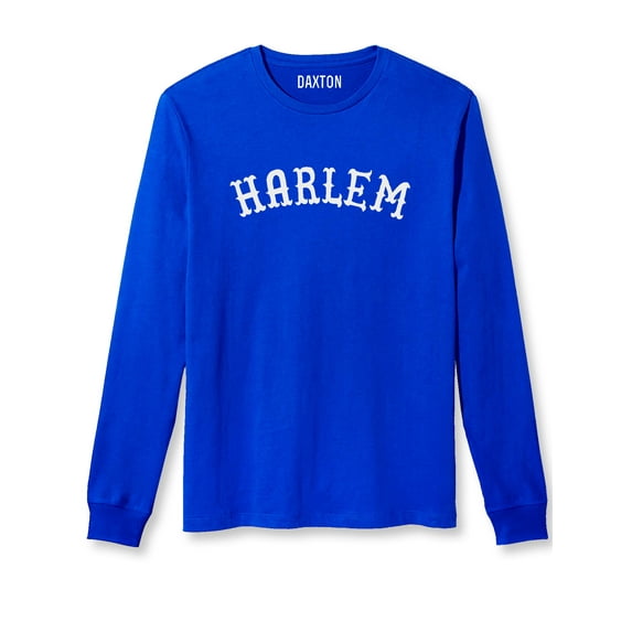 Daxton Retro Harlem Arch Font Long Sleeves T Shirt Soft Medium Weight Cotton, Royal Tee White Font, 2XL