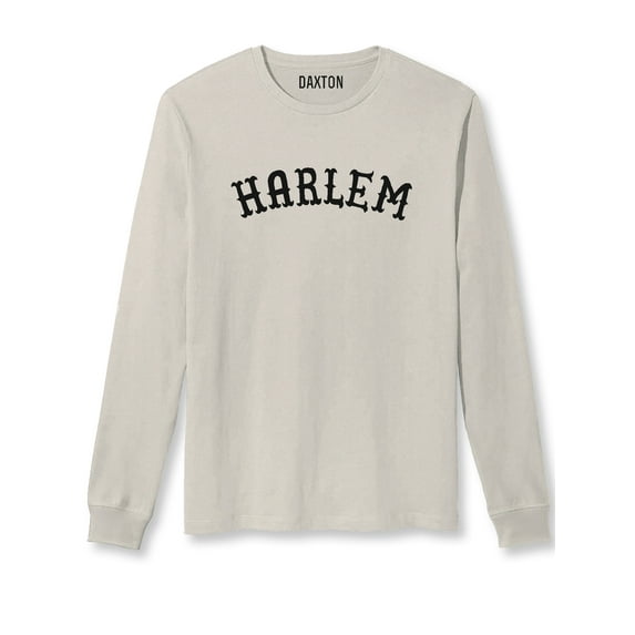 Daxton Retro Harlem Arch Font Long Sleeves T Shirt Soft Medium Weight Cotton, Vintage Tee Black Font, L