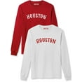 thumbnail image 1 of Daxton Retro Houston Arch Font Long Sleeves T Shirt Soft Medium Weight Cotton, 2Pk Red White White Red, 2XL, 1 of 5