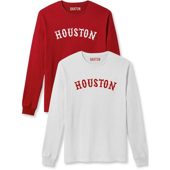 Daxton Retro Houston Arch Font Long Sleeves T Shirt Soft Medium Weight Cotton, 2Pk Red White White Red, 3XL